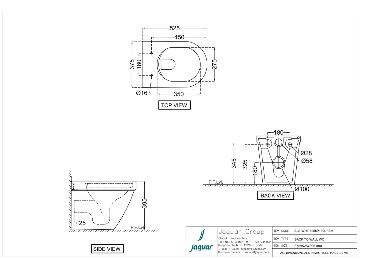Jaquar Solo Rimless Back to Wall WC, 375 x 525 x 395 mm SLS-WHT-6955P180UFSM White - image 2