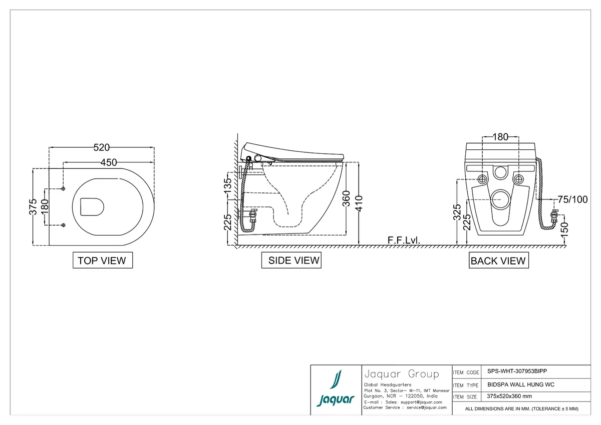 Jaquar Sanipure Rimless Blind Installation Wall Hung WC, 375 x 520 x 360 mm SPS-WHT-307953BIPP White - image 2