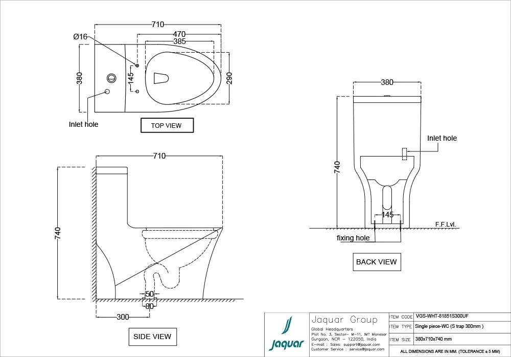 Jaquar Vignette Single Piece WC, 380 x 710 x 740 mm VGS-WHT-81851S300UF White - image 2