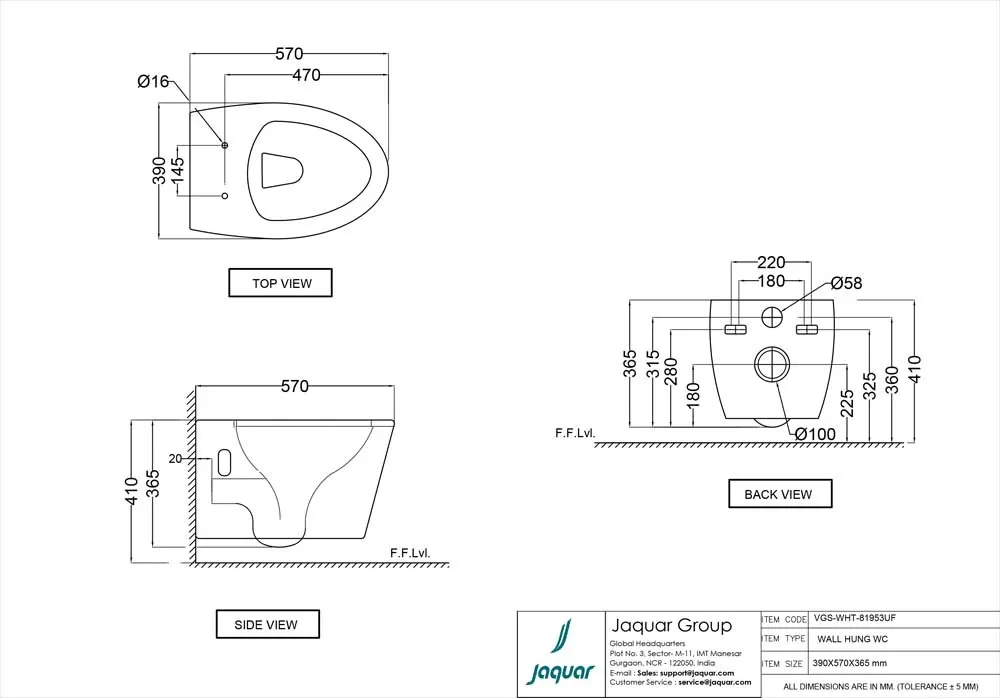Jaquar Vignette Rimless Wall Hung WC, 390 x 570 x 365 mm VGS-WHT-81953UF White - image 2
