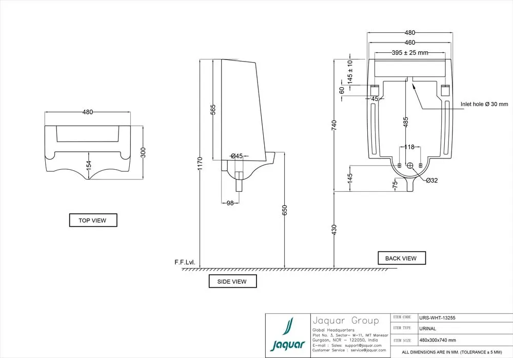 Jaquar Sensor Urinal, 480 x 300 x 740 mm URS-WHT-13255 White - image 2