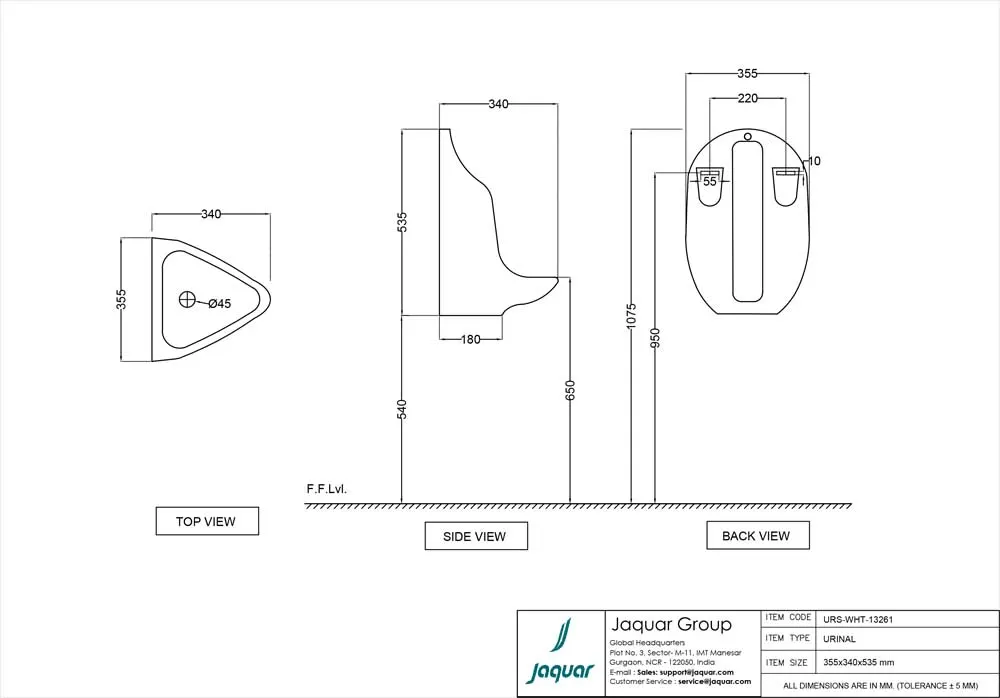 Jaquar Urinal, 355 x 340 x 535 mm URS-WHT-13261 White - image 2