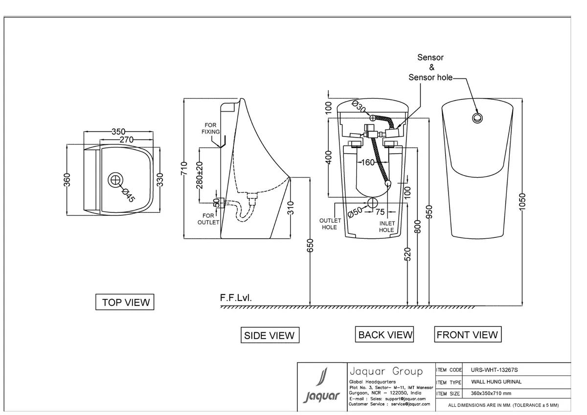 Jaquar Sensor Urinal, 360 x 350 x 710 mm URS-WHT-13267S White - image 2