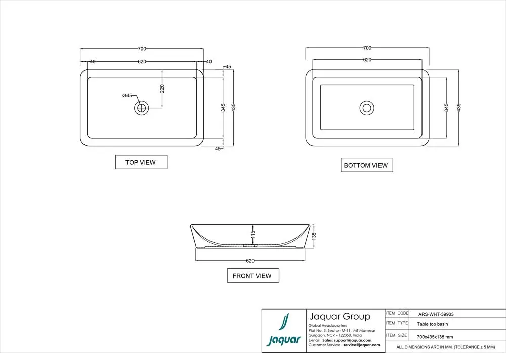 Jaquar Aria Table Top Basin, 700 x 435 x 135 mm ARS-WHT-39903 White - image 2