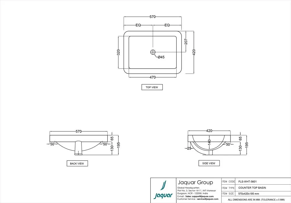 Jaquar Florentine Counter Top Basin, 570 x 420 x 195 mm FLS-WHT-5601 White - image 2