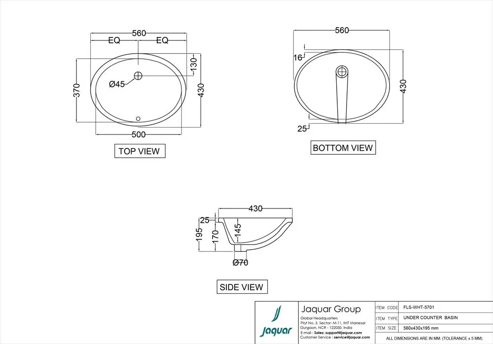 Jaquar Florentine Under Counter Basin, 560 x 430 x 195 mm FLS-WHT-5701 White - image 2