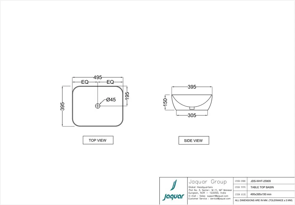 Jaquar JDR Thin Rim Table Top Basin, 495 x 395 x 150 mm JDS-BEM-25909 Beige Matt - image 2