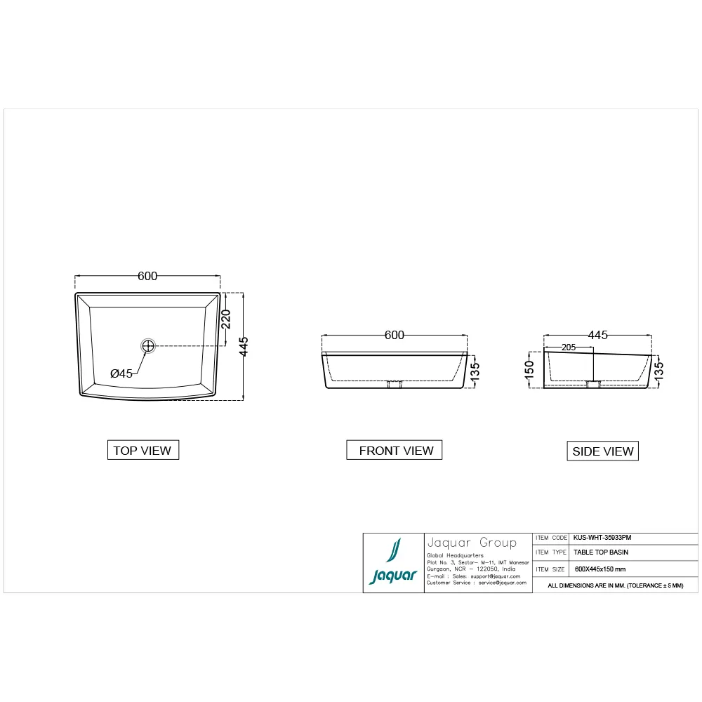 Jaquar Kubix Prime Table Top Basin, 600 x 445 x 150 mm KUS-IBM-35933PM Ice Blue Matt - image 2