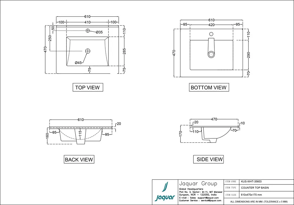 Jaquar Kubix Counter Top Basin, 610 x 470 x 170 mm KUS-WHT-35603 White - image 2