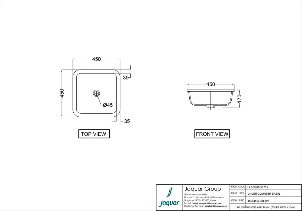 Jaquar Laguna Under Counter Basin, 450 x 450 x 170 mm LAS-BEM-91701 Beige Matt - image 2