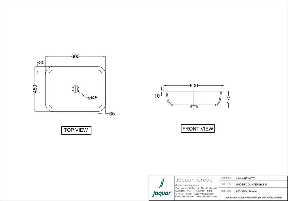 Jaquar Laguna Under Counter Basin, 600 x 450 x 170 mm LAS-BEM-91703 Beige Matt - image 2
