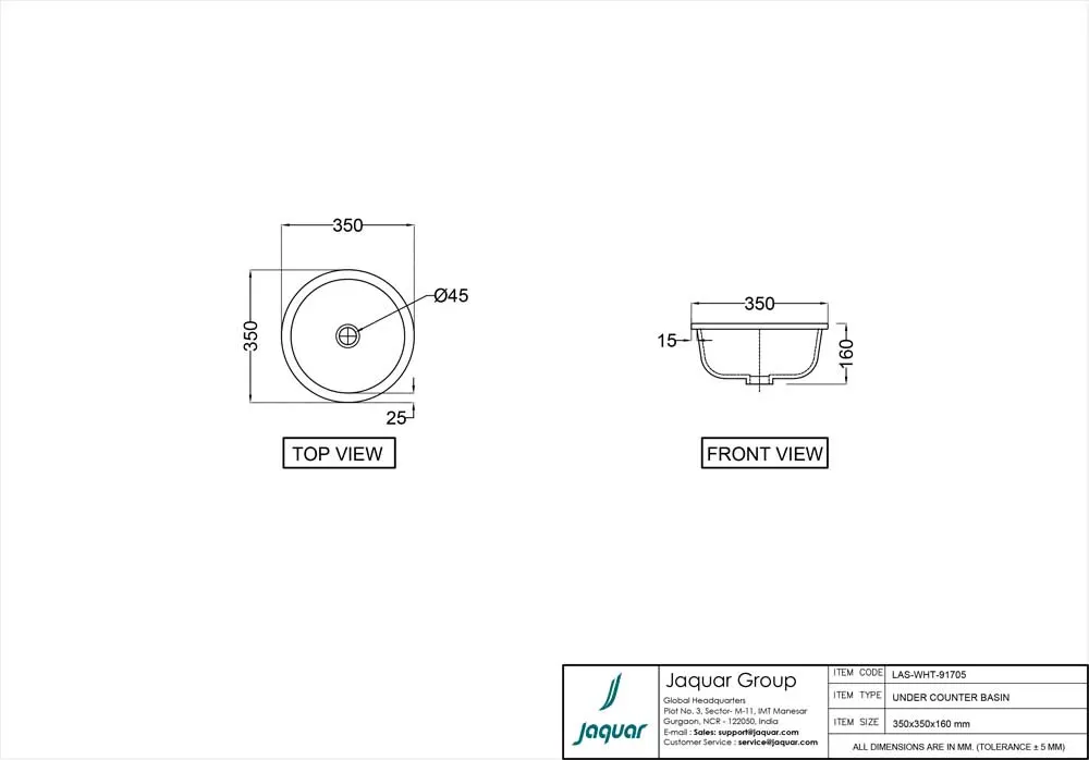 Jaquar Laguna Under Counter Basin, 350 x 350 x 160 mm LAS-WHM-91705 White Matt - image 2