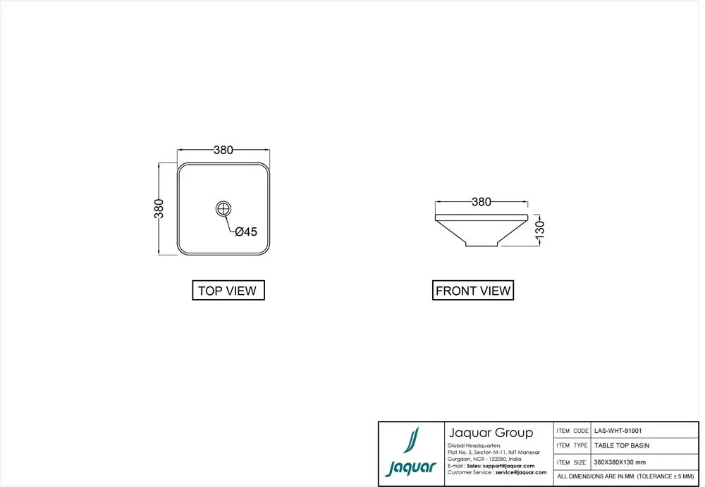 Jaquar Laguna Table Top Basin, 380 x 380 x 130 mm LAS-BLM-91901 Black Matt - image 2