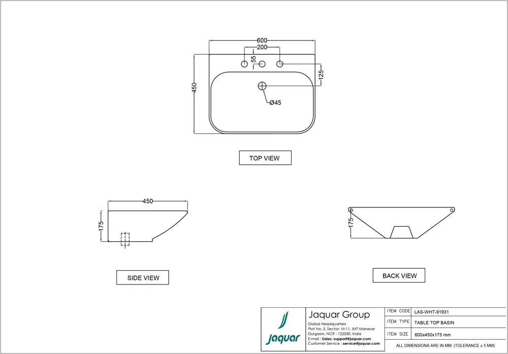 Jaquar Laguna Table Top Basin, 600 x 450 x 175 mm LAS-GRM-91931 Grey Matt - image 2