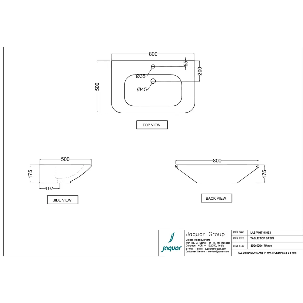 Jaquar Laguna Table Top Basin, 800 x 500 x 175 mm LAS-IBM-91933 Ice Blue Matt - image 2