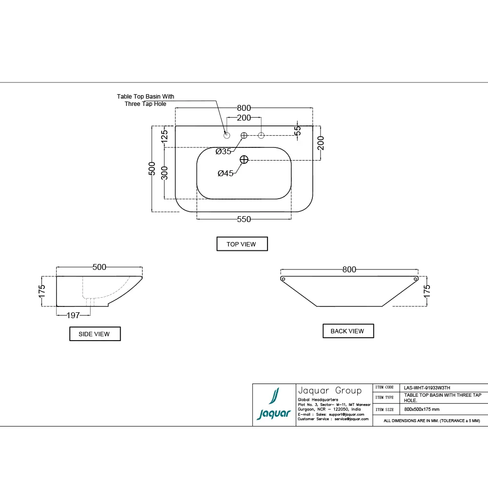 Jaquar Laguna Table Top Basin with Three Tap Hole, 800 x 500 x 175 mm LAS-IBM-91933W3TH Ice Blue Matt - image 2