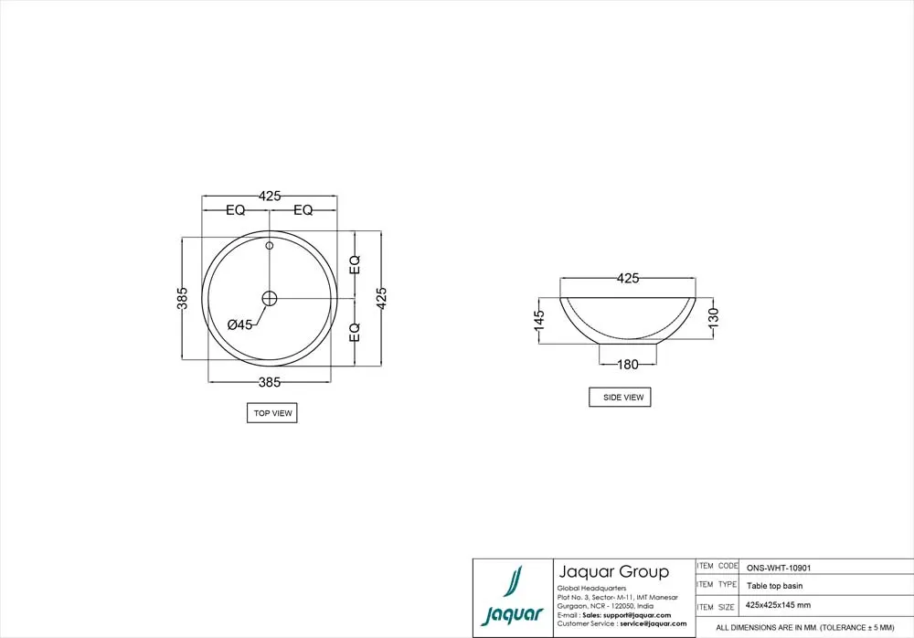 Jaquar Ornamix Table Top Basin, 430 x 430 x 130 mm ONS-WHT-10901 White - image 2