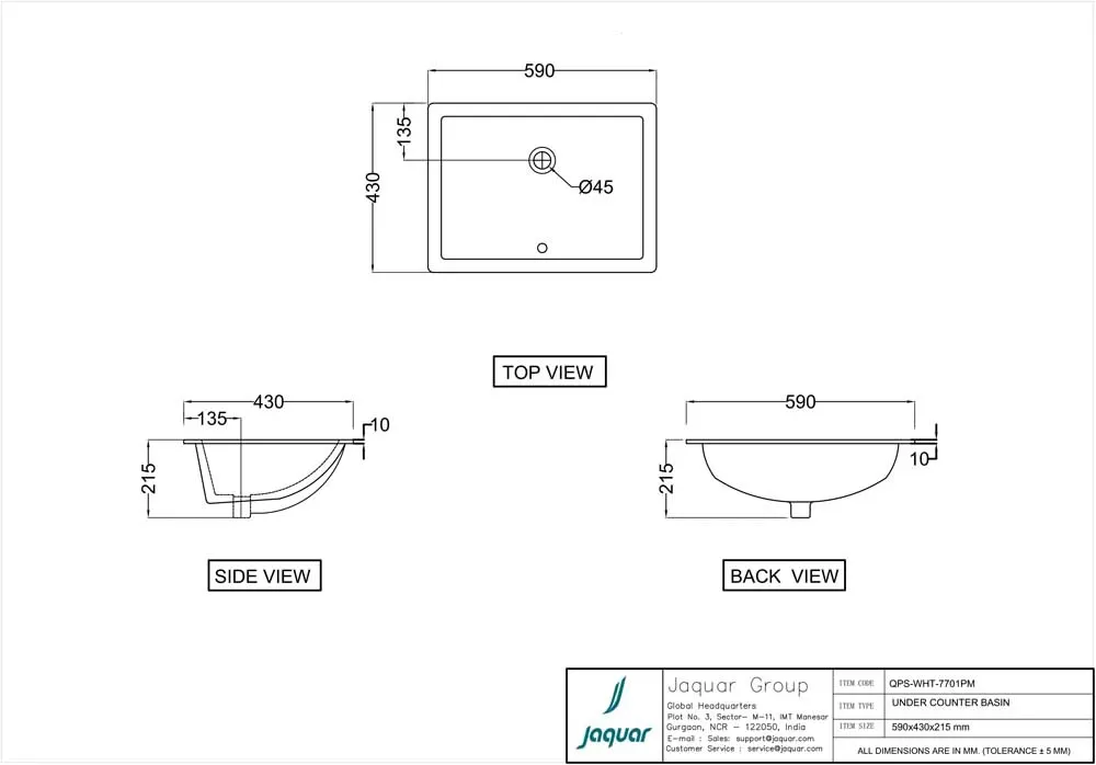 Jaquar Queens Prime Under Counter Basin, 590 x 430 x 215 mm QPS-WHT-7701PM White - image 2