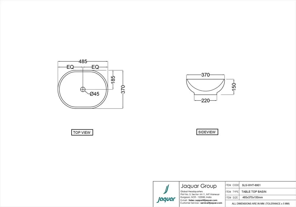 Jaquar Solo Table Top Basin, 485 x 370 x 150 mm SLS-WHT-6901 White - image 2