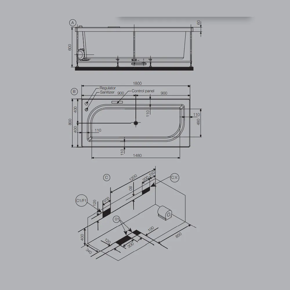 Jaquar Alive Whirlpool & Airpool Combi Bathtub, 1800 x 800 x 470 mm JWP-WHT-ALIVE180CX Standard - image 2