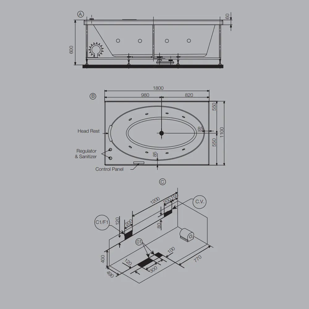 Jaquar D'Arc Whirlpool Water System Bathtub, 1800 x 1100 x 470 mm JWP-WHT-DARC180WX Standard - image 2