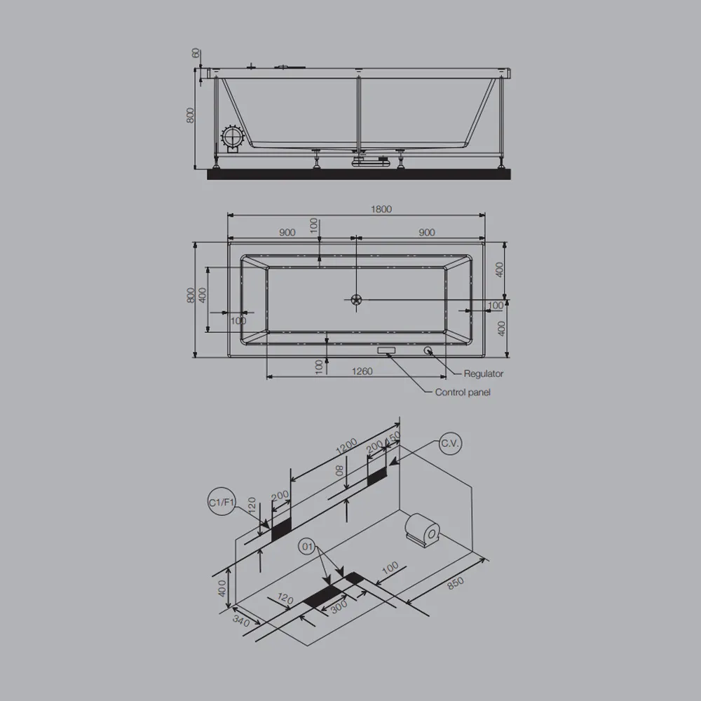 Jaquar Fonte Whirlpool Water System Bathtub, 1800 x 800 x 450 mm JWP-WHT-FONTE180WX Standard - image 2