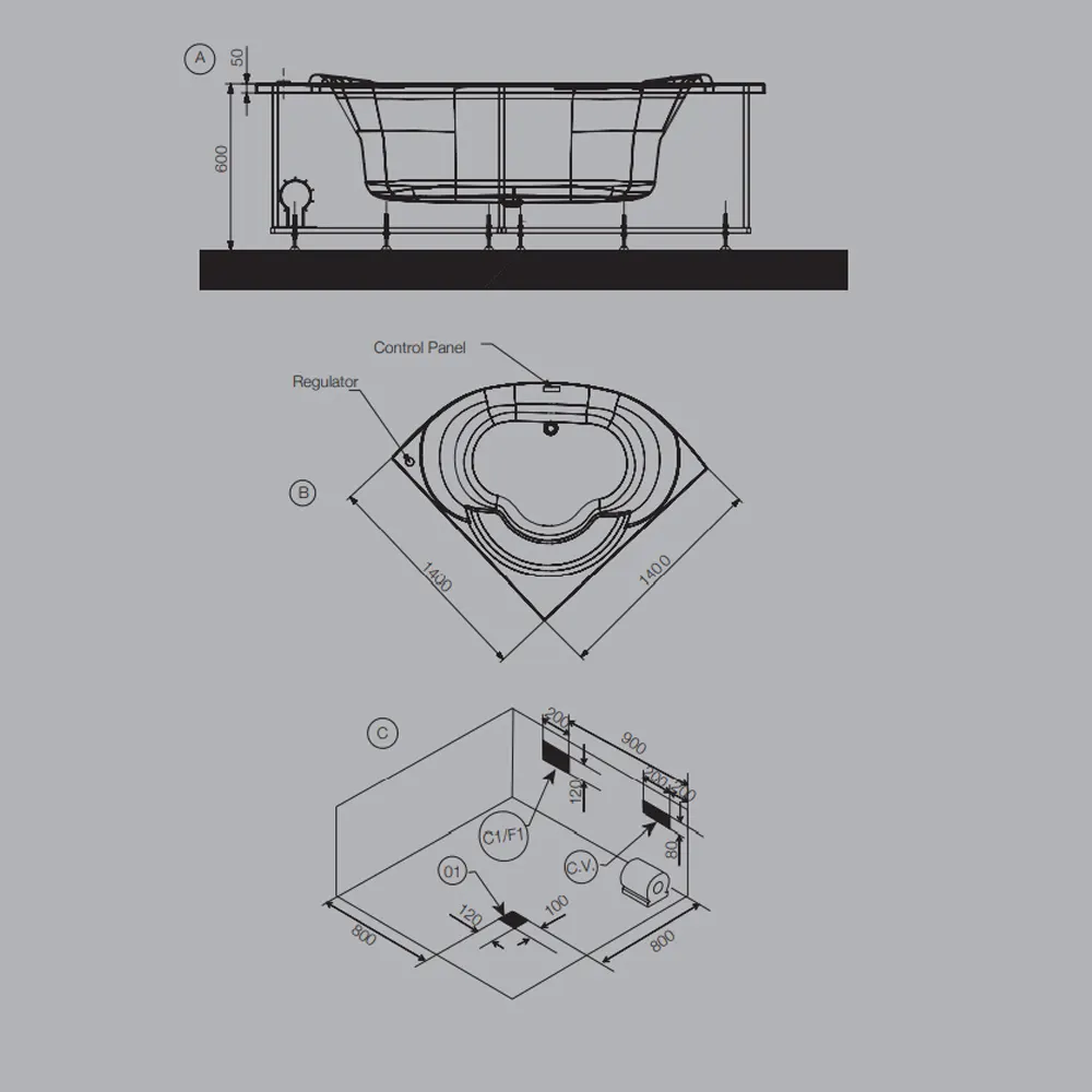 Jaquar Fusion Whirlpool Water System Bathtub, 1400 x 1400 x 450 mm JWP-WHT-GMI140WX Standard - image 2