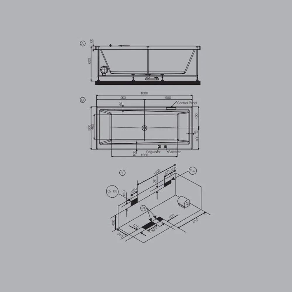 Jaquar Kubix Whirlpool Water System Bathtub, 1800 x 800 x 470 mm JWP-WHT-KUBIX180WX Standard - image 2