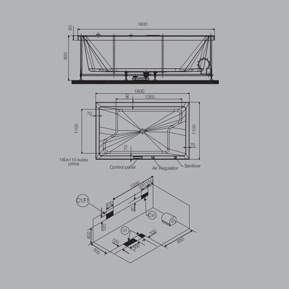 Jaquar Kubix Prime Whirlpool Water System Bathtub, 1800 x 1100 x 480 mm JWP-WHT-KUBIXPM180WX Standard - image 2