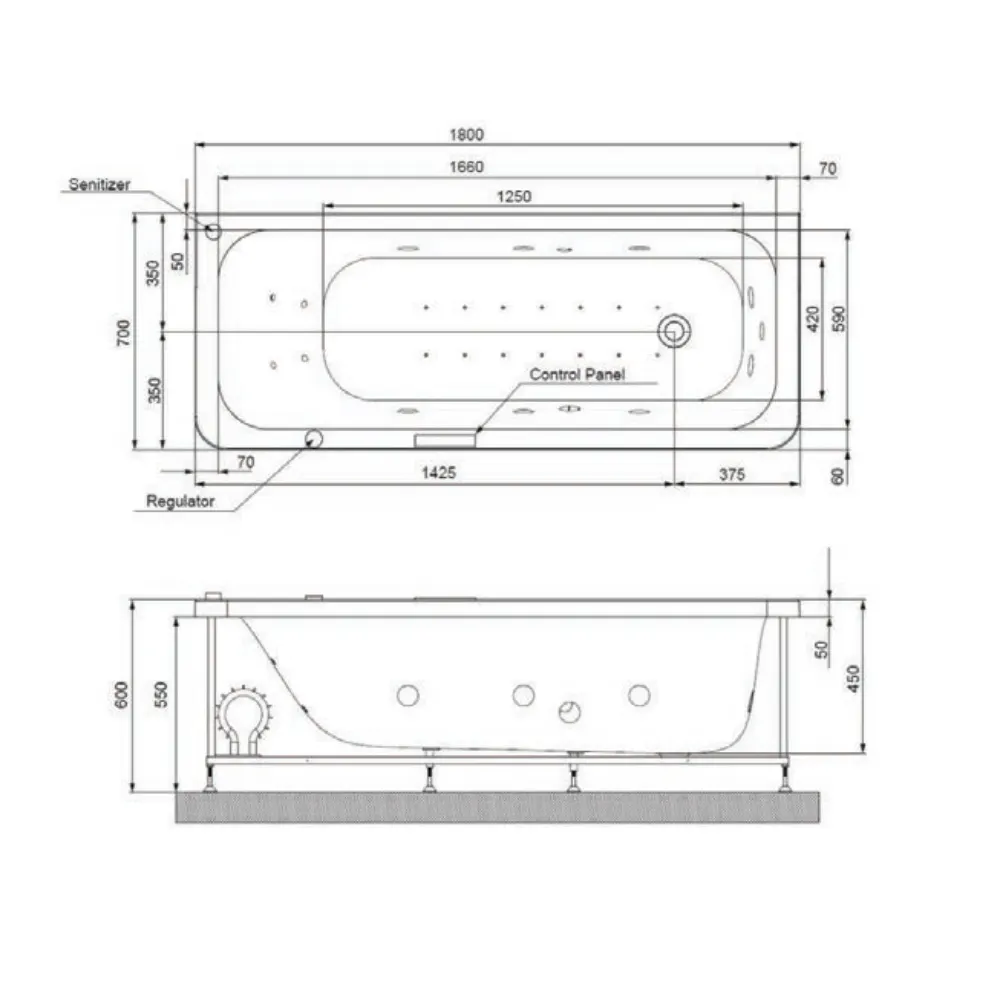 Jaquar Laguna Whirlpool & Airpool Combi Bathtub, 1800 x 700 x 450 mm JWP-WHT-LAGUNA180CX Standard - image 2