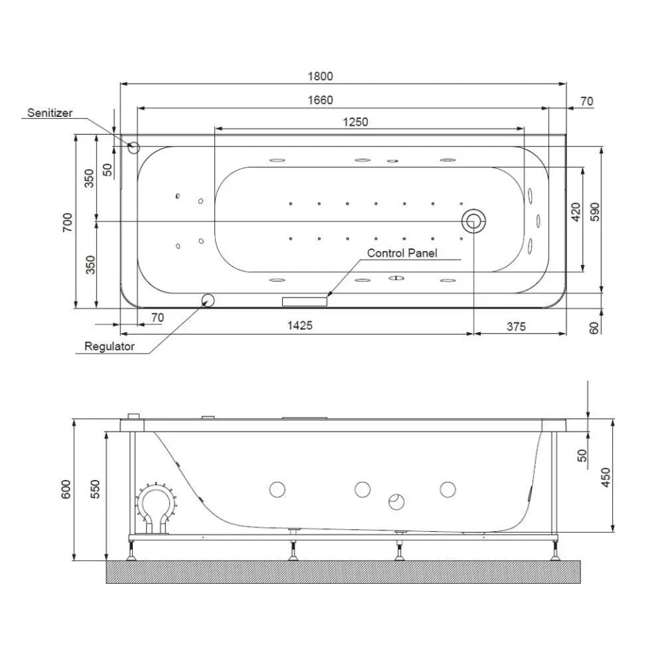 Jaquar Laguna Whirlpool Water System Bathtub, 1800 x 700 x 450 mm JWP-WHT-LAGUNA180WX Standard - image 2