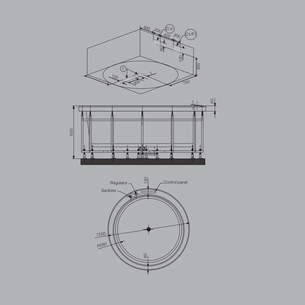 Jaquar Fonte-R Whirlpool Water System Bathtub, 1500 x 1500 x 470 mm JWP-WHT-POINT150WX Standard - image 2