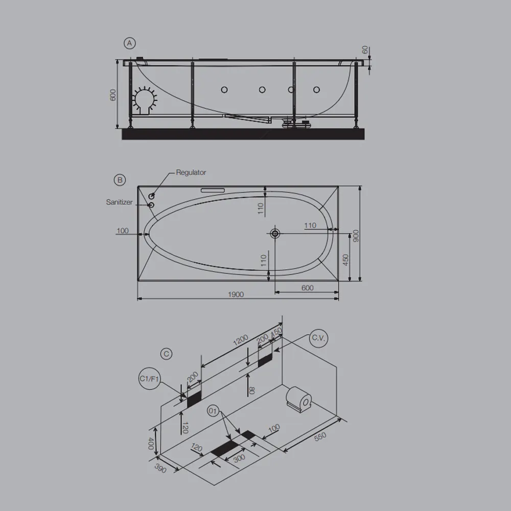 Jaquar Vignette Prime Whirlpool & Airpool Combi Bathtub, 1900 x 900 x 470 mm JWP-WHT-VGNT190CX Standard - image 2