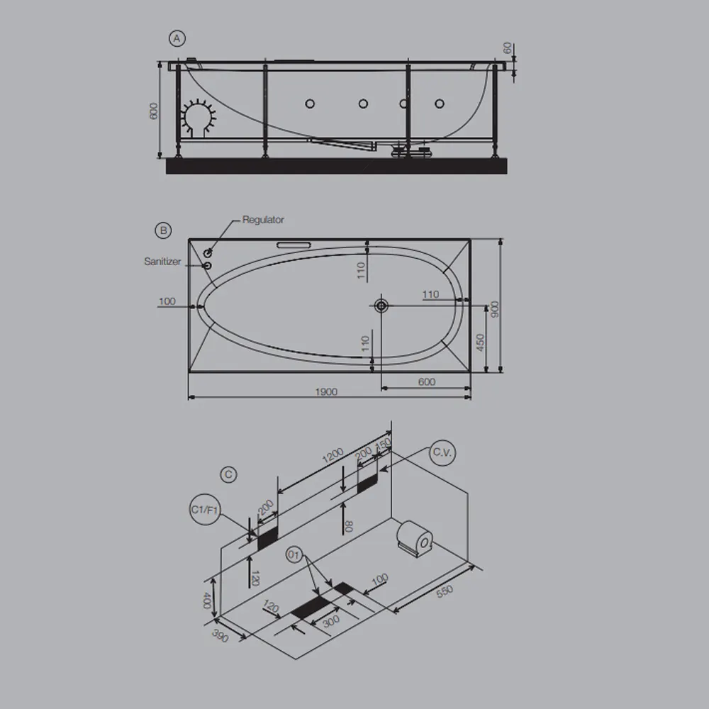 Jaquar Vignette Prime Whirlpool Water System Bathtub, 1900 x 900 x 470 mm JWP-WHT-VGNT190WX Standard - image 2