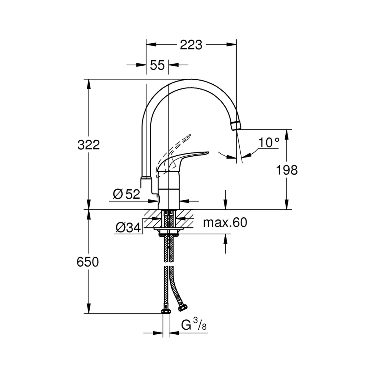 Grohe table mounted regular kitchen sink mixer euroeco 32752000 with swinging spout in chrome finish 32752000 Standard - image 2