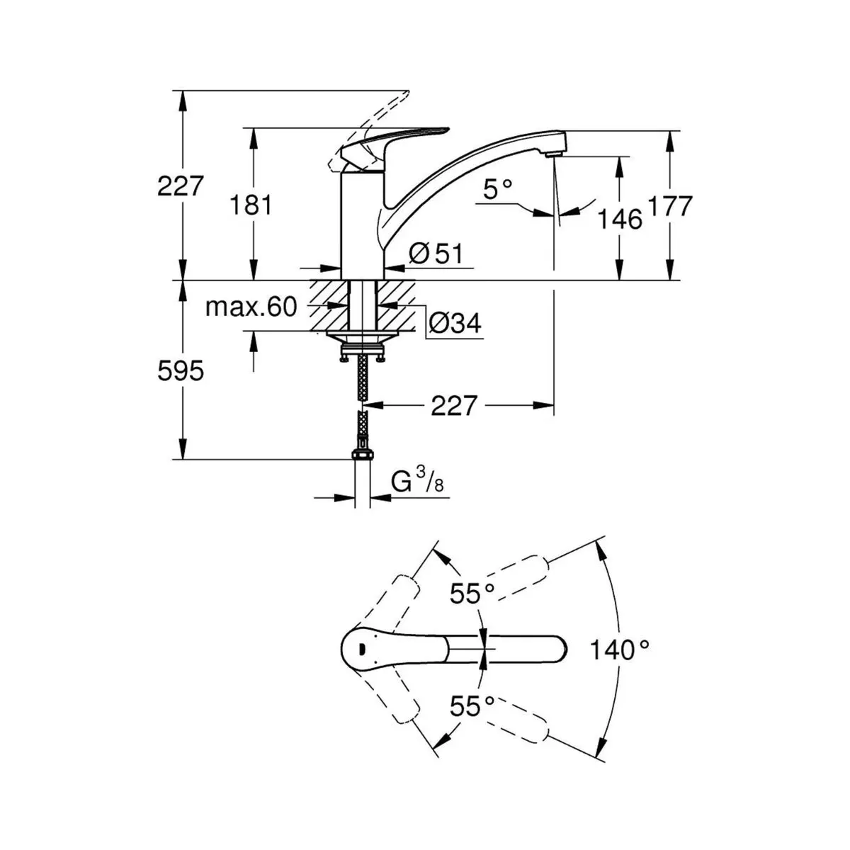 Grohe table mounted pull-down kitchen sink tap eurosmart 33281003 with swinging spout in chrome finish 33281003 Standard - image 7