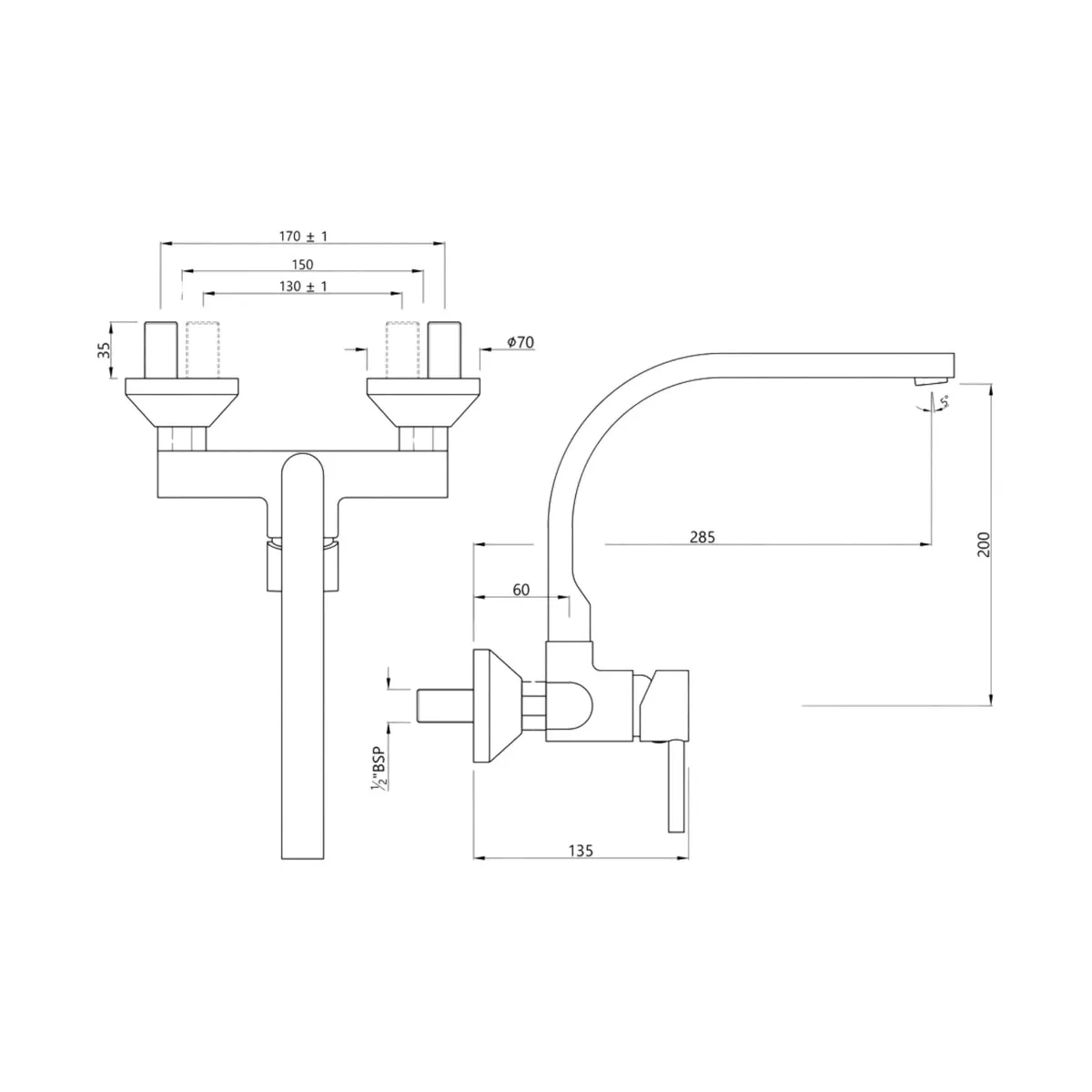 Jaquar wall mounted regular kitchen sink mixer Florentine Prime with swinging spout in black matt finish FLP-BLM-5165PM Standard - image 2