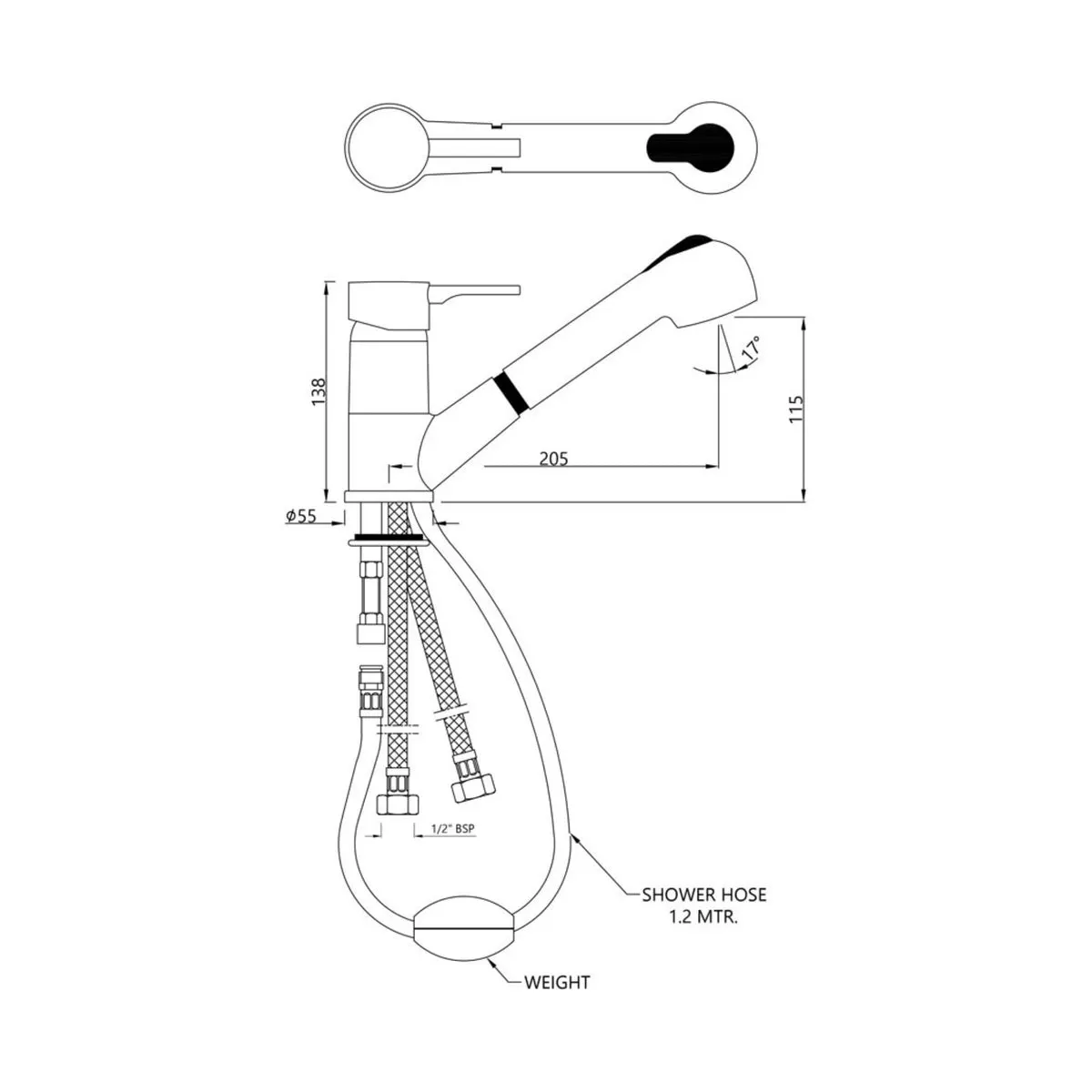 Jaquar table mounted pull-out kitchen sink mixer Florentine Prime with extractable hand shower spout in black matt finish FLR-BLM-5177BPM Standard - image 2