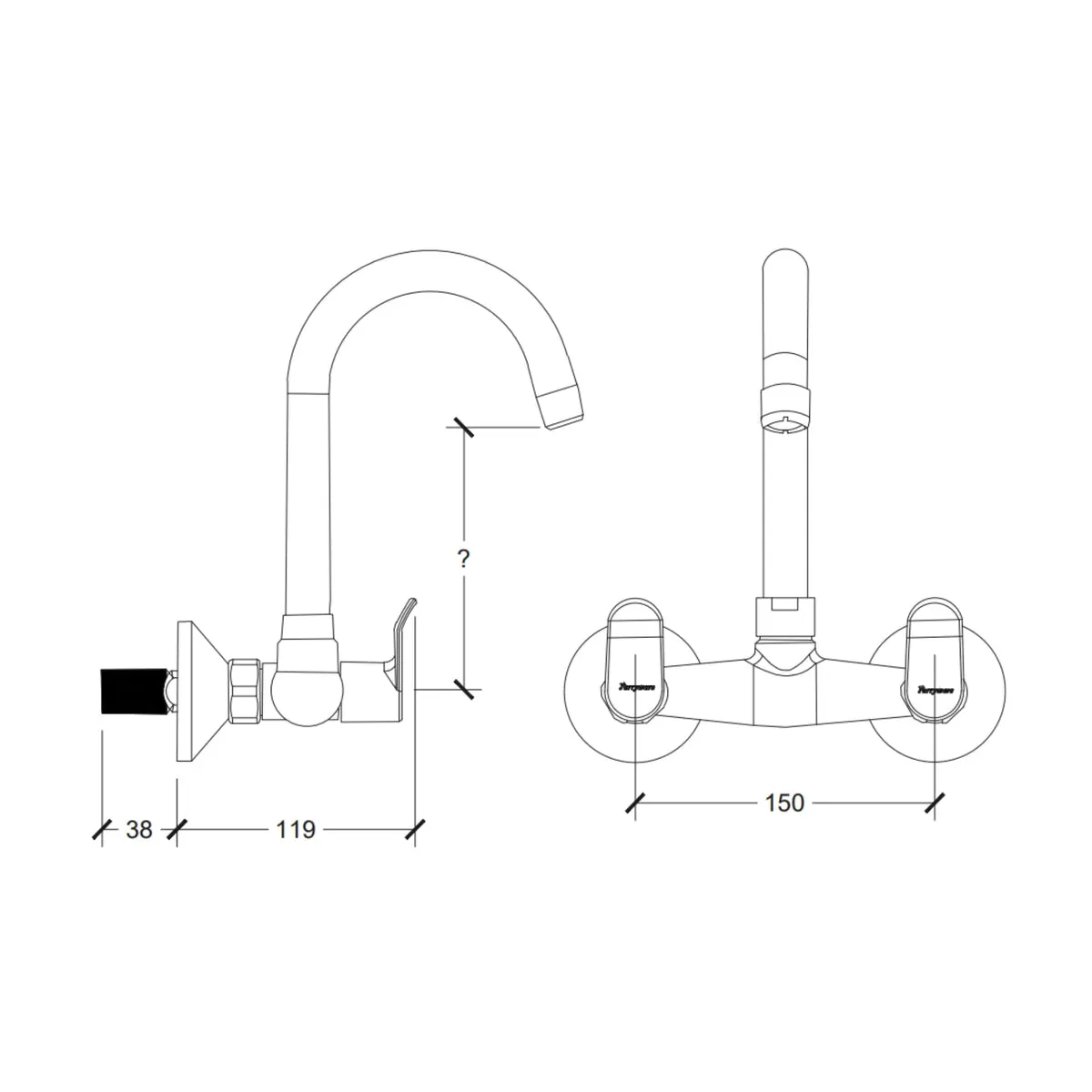 Parryware wall mounted kitchen regular sink mixer alpha G2745A1 with swinging spout chrome finish G2745A1 Standard - image 2