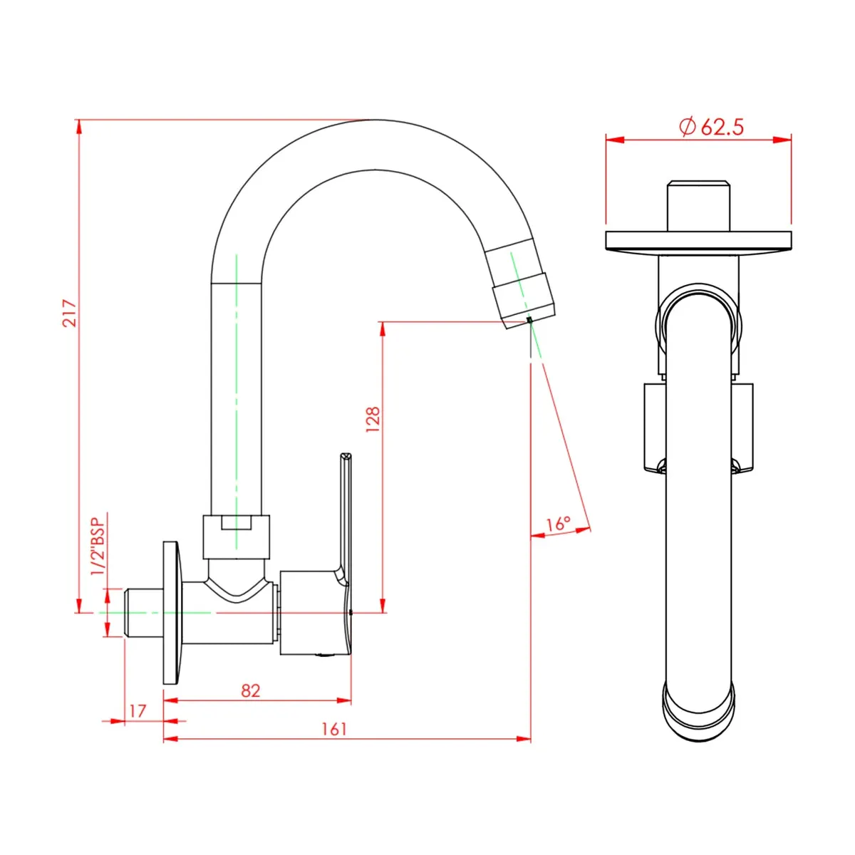 Parryware wall mounted regular kitchen sink tap crust G3121A1 with swinging spout in chrome finish G3121A1 Standard - image 2