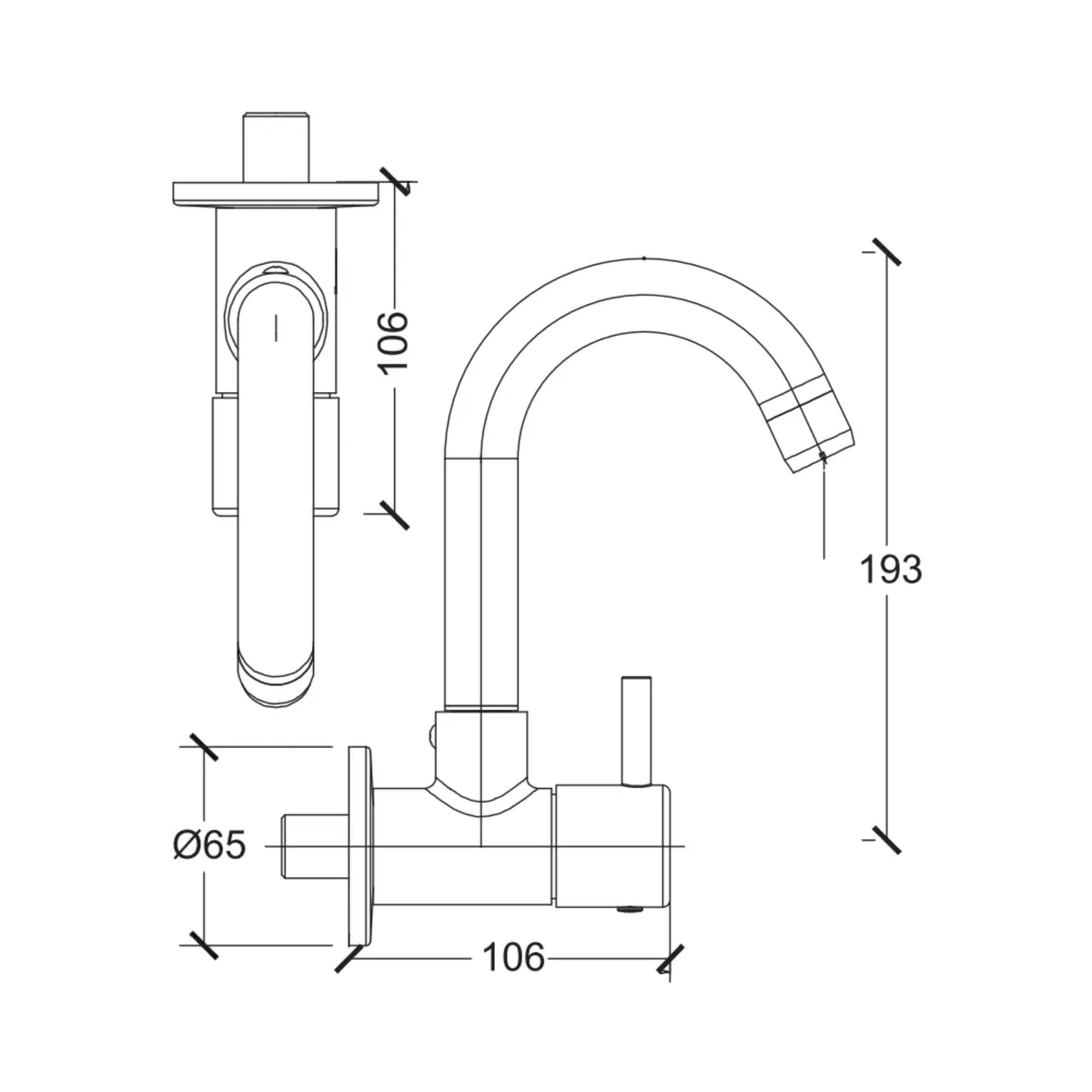 Parryware wall mounted regular kitchen sink tap agate pro G3321A1 with swinging spout in chrome finish G3321A1 Standard - image 2