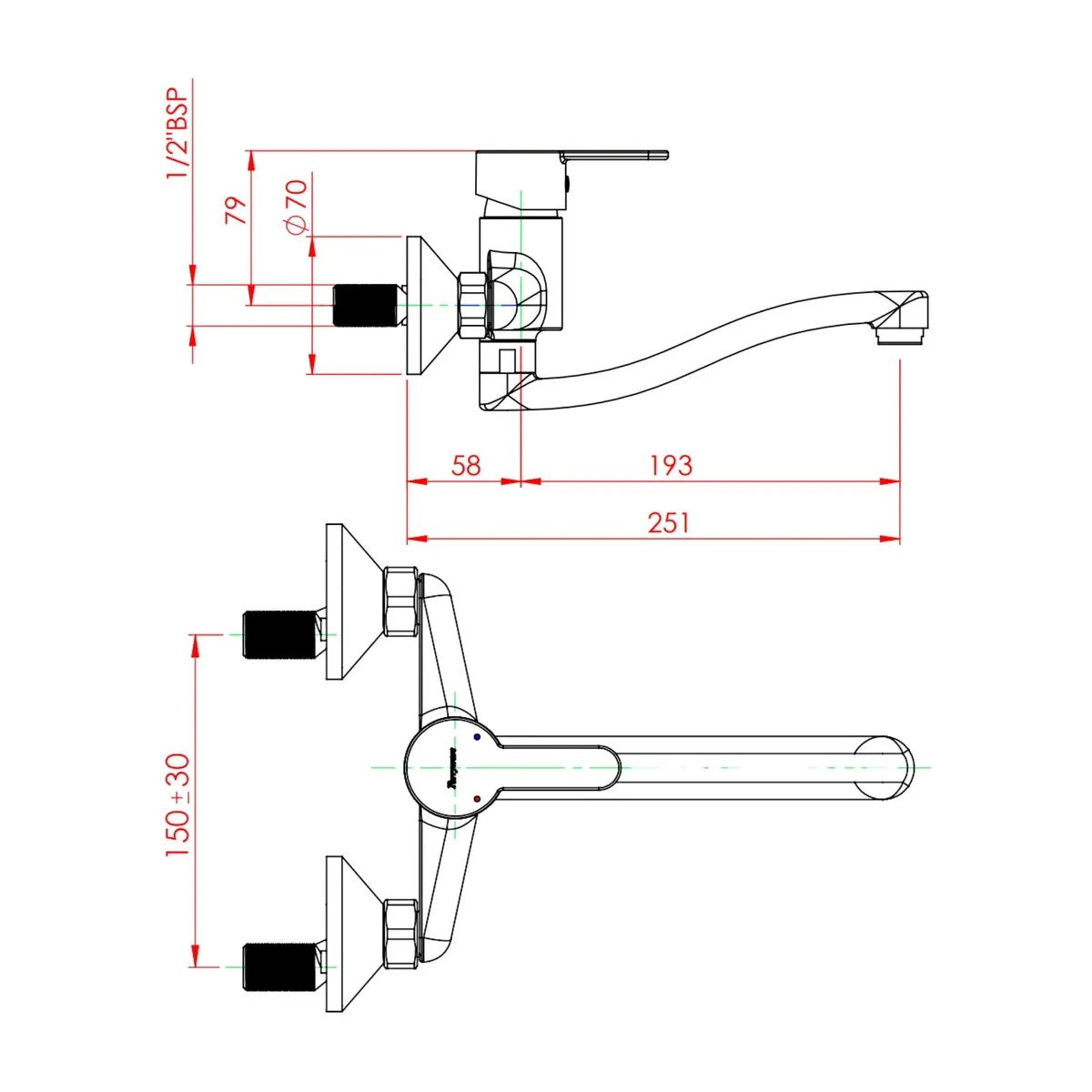 Parryware wall mounted kitchen regular sink mixer claret G521GA1 with swinging spout chrome finish G521GA1 Standard - image 2