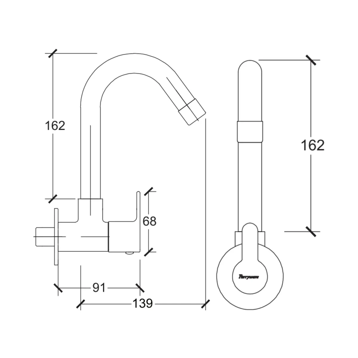 Parryware wall mounted regular kitchen sink tap claret G5221A1 with swinging spout chrome finish G5221A1 Standard - image 2
