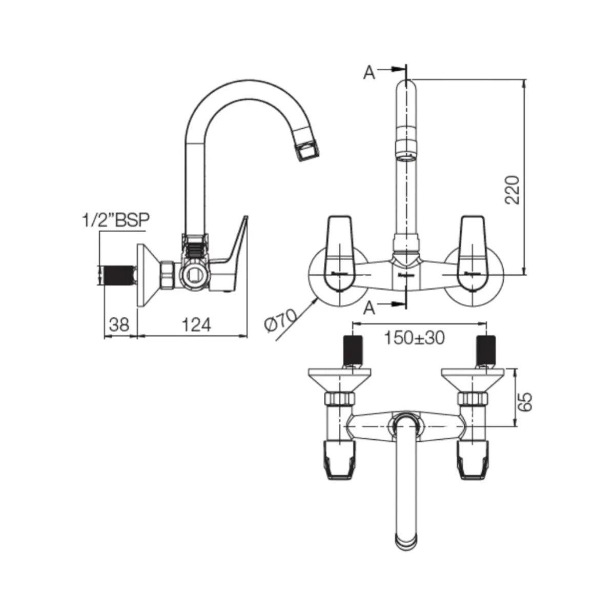 Parryware wall mounted regular kitchen sink mixer aqua G5735A1 with swinging spout in chrome finish G5735A1 Standard - image 3