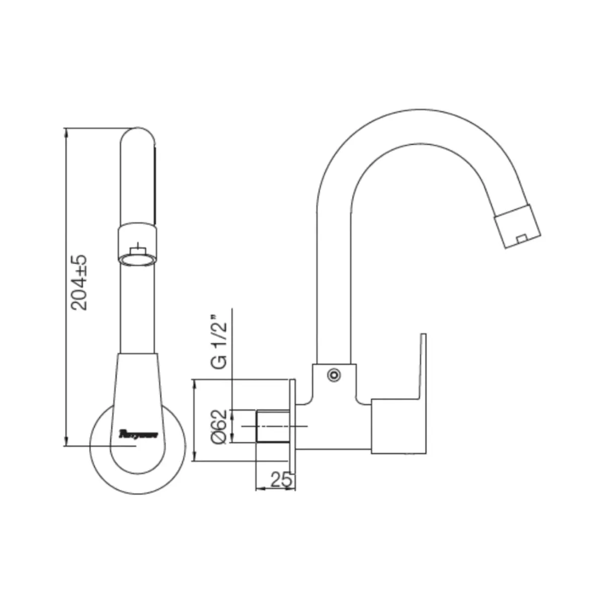 Parryware wall mounted regular kitchen sink tap praseo T1321A1 with swinging spout in chrome finish T1321A1 Standard - image 3