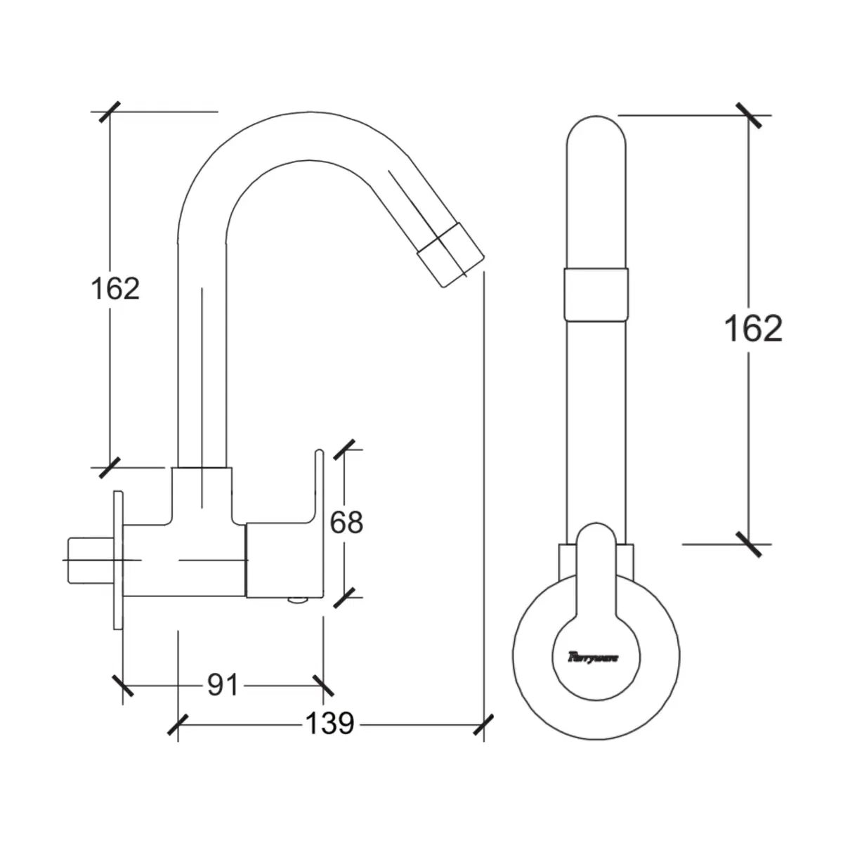 Parryware wall mounted regular kitchen sink tap claret T4621A1 with swinging spout in chrome finish T4621A1 Standard - image 2