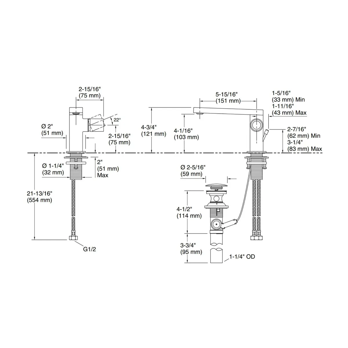 Kohler table mounted regular basin mixer composed K-73050T-B7-BL K-73050T-B7-BL Matte Black - image 2