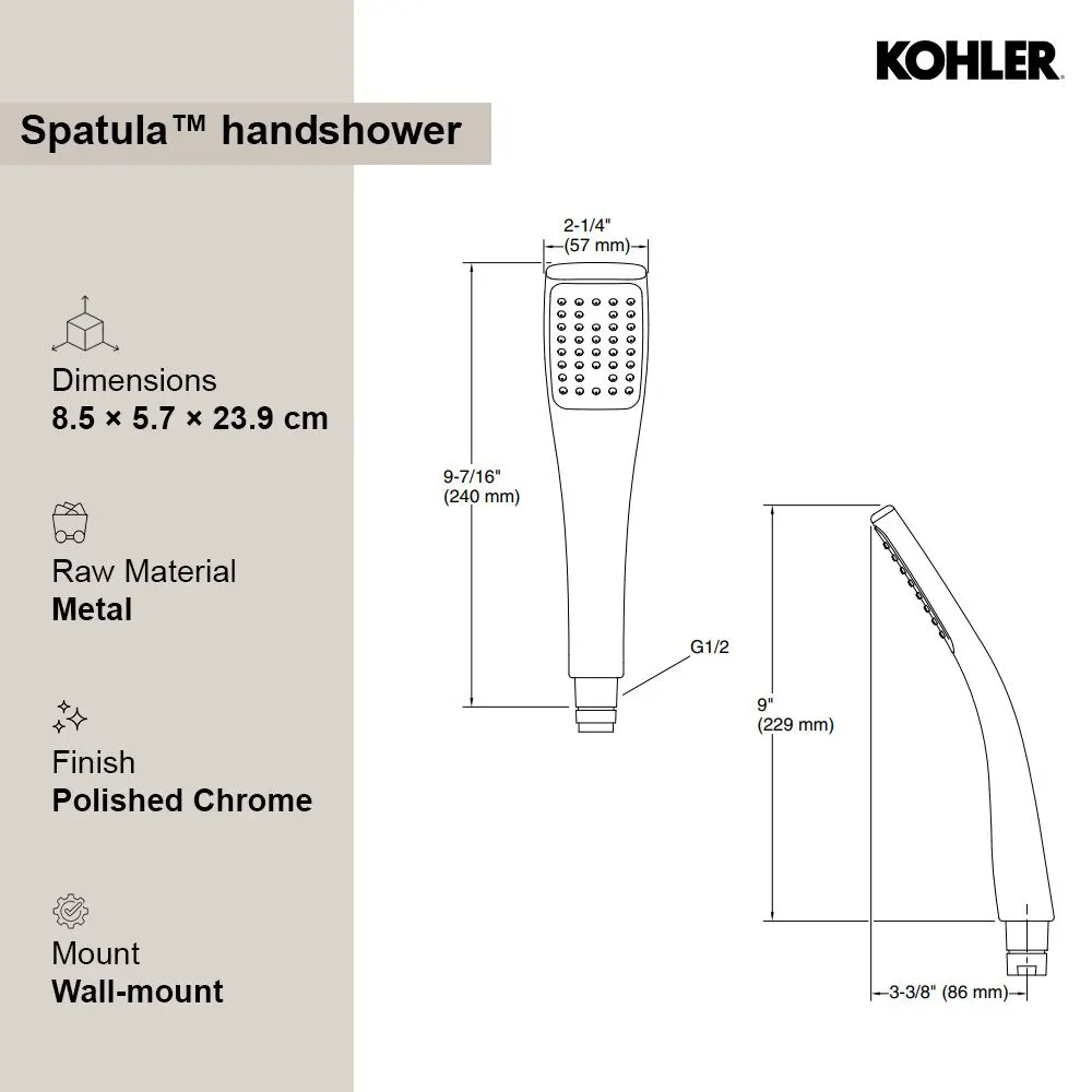 Kohler Spatula Hand Shower, Single Flow 98444IN-CP 98444IN-CP Chrome - image 6