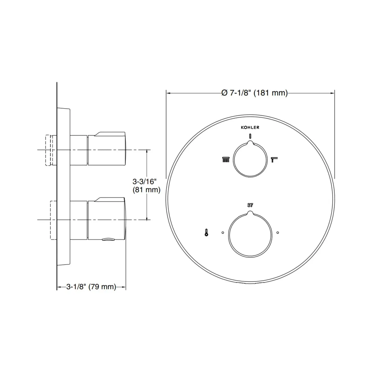 Kohler 2 way thermostatic diverter autosense 20741IN-9FP-BRD 20741IN-9FP-BRD Brushed Rose Gold - image 2