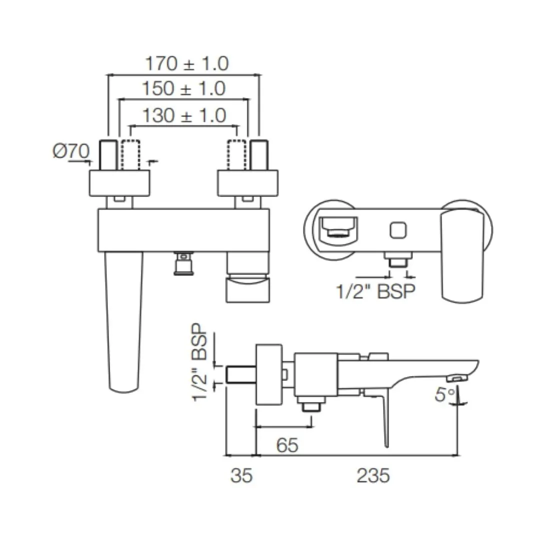 Jaquar 2 way wall mixer Kubix Prime normal flow KUP-ACR-35119PM Antique Copper - image 2